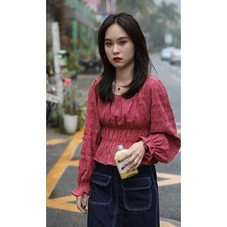 Bell-sleeve Crinkle Peplum Blouse