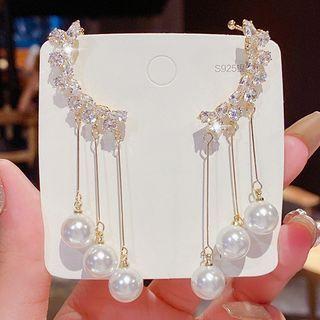 Rhinestone Faux Pearl Earring E0098 - 1 Pr - Silver - One Size