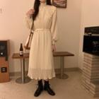 Long-sleeve Lace Collar Midi Dress Almond - One Size