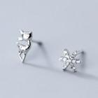 Deer & Snowflake Asymmetrical Sterling Silver Earring 1 Pair - S925 Silver - Earrings - Silver - One Size
