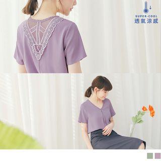 Crochet Trim Short-sleeve Chiffon Top
