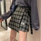 Belted Asymmetric Plaid Mini Skirt