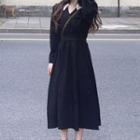 Contrast Collar Midi A-line Shirtdress Black - One Size