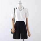 Set: Short-sleeve Collared Blouse + Shorts