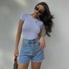 Frayed High-waist Denim Shorts In 6 Colors
