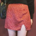 Red Floral A-line Skirt