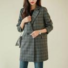 Double-breasted Plaid Long Blazer