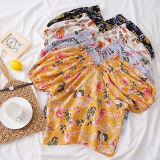 V-neck Flower-print Chiffon Top