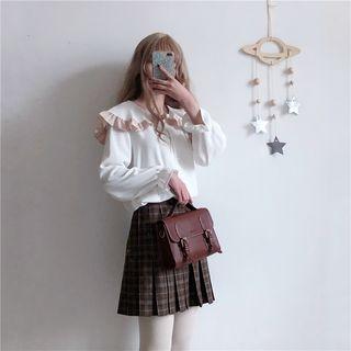 Peter Pan Collar Bell-sleeve Loose-fit Plain Blouse