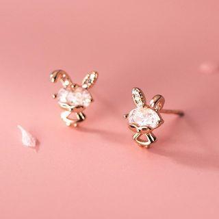 Rabbit Rhinestone Sterling Silver Earring
