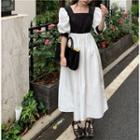 Lantern-sleeve Two-tone Dress Black & White - One Size