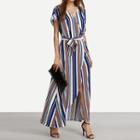 Striped Short Sleeve Maxi Dress