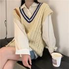 V-neck Cable-knit Vest Almond - One Size