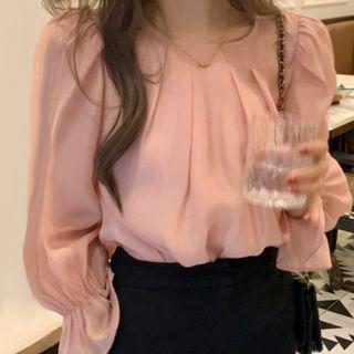 Long Sleeve Ruffle Plain Blouse