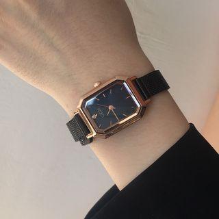 Retro Rectangle Strap Watch A120 - Watch Band - Black & Dial - Black - One Size