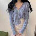 Long-sleeve Frill Trim Perforated Cardigan