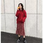 Plain Loose-fit Sweater / Floral Long-sleeve Dress