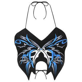 Butterfly Embroidered Cropped Camisole Top Black - One Size