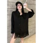 Fringed Loose-fit Mini Shirtdress Black - One Size