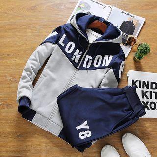 Set: Letter Colour Block Hooded Jacket + Sweatpants