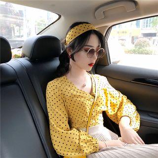 Long-sleeve Dotted Blouse + Hairband