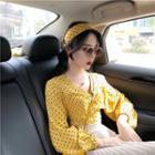 Long-sleeve Dotted Blouse + Hairband