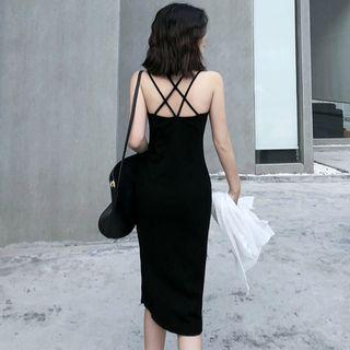 Cross Back Slit Midi Tank Dress
