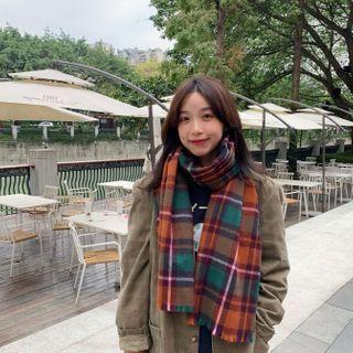 Plaid Scarf Plaid - Dark Green & Dark Orange - One Size