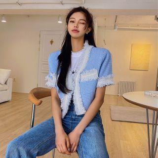 Pastel Fringed Cropped Tweed Jacket