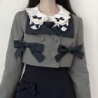 Bow Accent Blouse / Double-breasted Cropped Blazer / A-line Suspender Skirt
