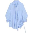 Drawstring Striped Shirt Stripes - Blue & White - One Size