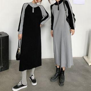 Two-tone Half-zip Midi Pullover Dress