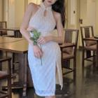 Halter Neck Slit Midi Dress