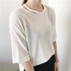 Cutout Elbow-sleeve Cropped T-shirt