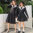 Long-sleeve Sailor Collar Pleated Mini Dress