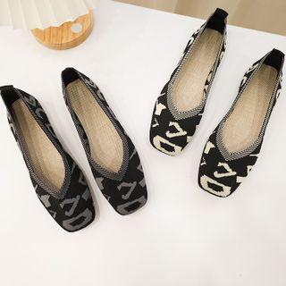 Square-toe Printed Knit Flats