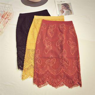 Butterfly Lace Pencil Skirt