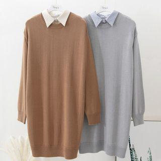 Mock Two-piece Shirt Panel Knit Dress