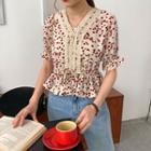 Heart Print Short-sleeve Blouse As Shown In Figure - One Size