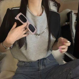 Two Tone Mock Two Piece Oversize Top