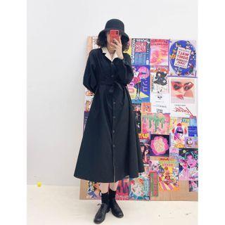 Notch Lapel Midi A-line Shirtdress