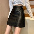 Faux Leather High-waist A-line Mini Skirt