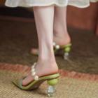 Block-heel Square Toe Beaded Sandals