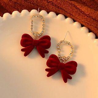 Rhinestone Bow Drop Earring 1 Pair - Silver Rhinestone & Bow - Red - One Size