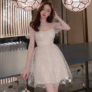 Spaghetti Strap Sheer A-line Mini Dress As Shown In Figure - One Size