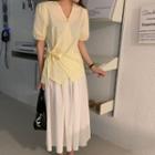 Short-sleeve Wrapped Top / A-line Skirt