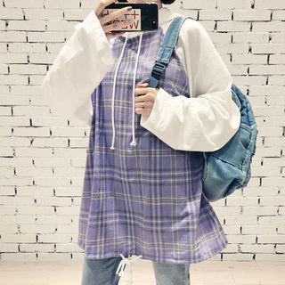 Plaid-panel Oversized Hoodie