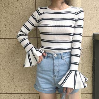 Bell Sleeve Striped Knit Pullover
