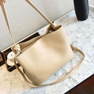 Faux-leather Plain Shoulder Bag