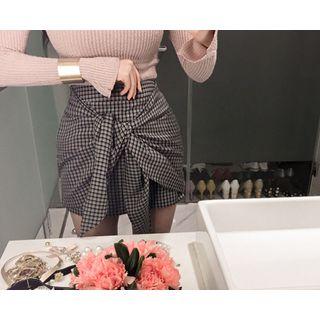 Tie-front Check Mini Skirt